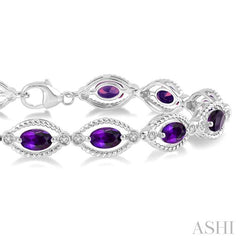 ASHI Silver Oval Shape Gemstone & Halo Diamond Bracelet 85198PPSSAMSLTB