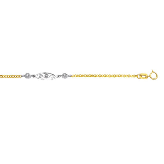 Royal Chain 14K 10in Two-Tone Diamond Cut/ Textured Anklet with Spring Ring Clasp ANK180