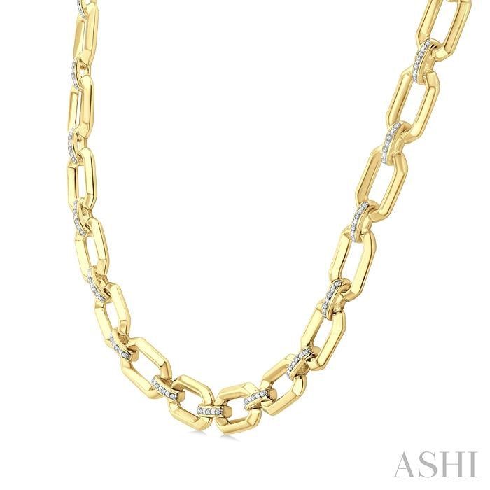 ASHI Gold Vermeil Bold Rectangular Shape Link Diamond Necklace 85435PPSSSLNK-GV