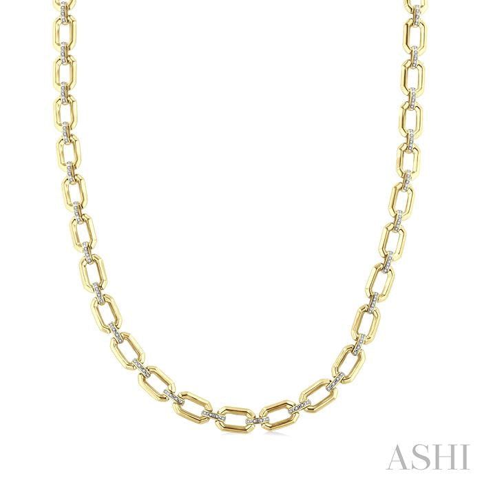 ASHI Gold Vermeil Bold Rectangular Shape Link Diamond Necklace 85435PPSSSLNK-GV