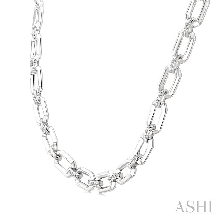 ASHI Silver Bold Rectangular Shape Link Diamond Necklace 85435PPSSSLNK