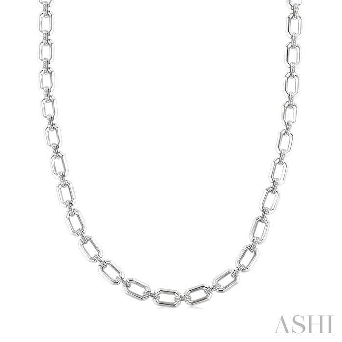 ASHI Silver Bold Rectangular Shape Link Diamond Necklace 85435PPSSSLNK
