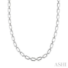 ASHI Silver Bold Rectangular Shape Link Diamond Necklace 85435PPSSSLNK