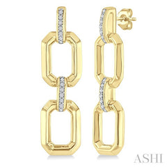 ASHI Gold Vermeil Bold Rectangular Shape Link Diamond Fashion Earrings 85438PPSSSLER-GV