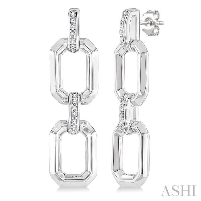 ASHI Silver Bold Rectangular Shape Link Diamond Fashion Earrings 85438PPSSSLER