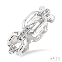 ASHI Silver Bold Rectangular Shape Link Diamond Ring 85439PPSSSLRG