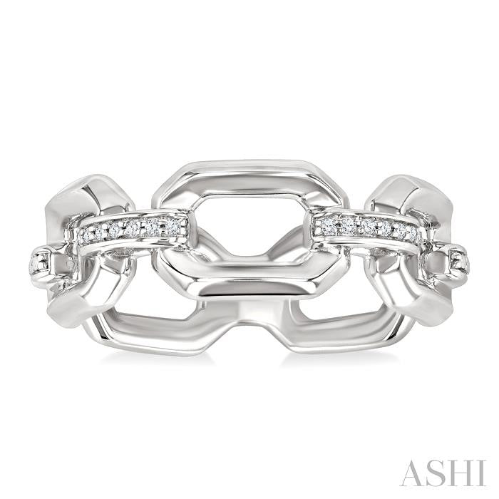ASHI Silver Bold Rectangular Shape Link Diamond Ring 85439PPSSSLRG
