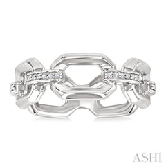 ASHI Silver Bold Rectangular Shape Link Diamond Ring 85439PPSSSLRG