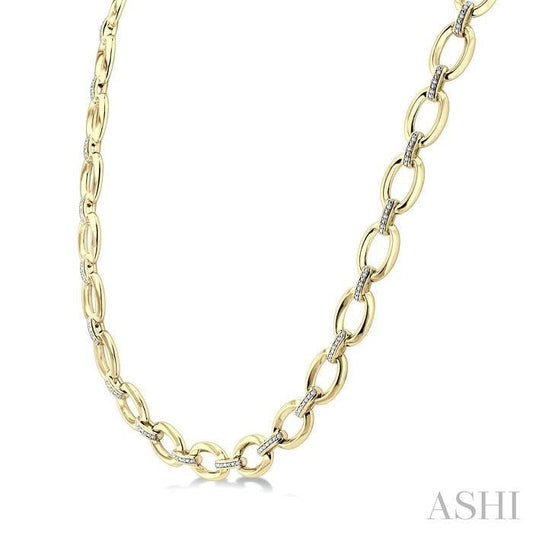 ASHI Gold Vermeil Bold Oval Shape Link Diamond Necklace 85455PPSSSLNK-GV