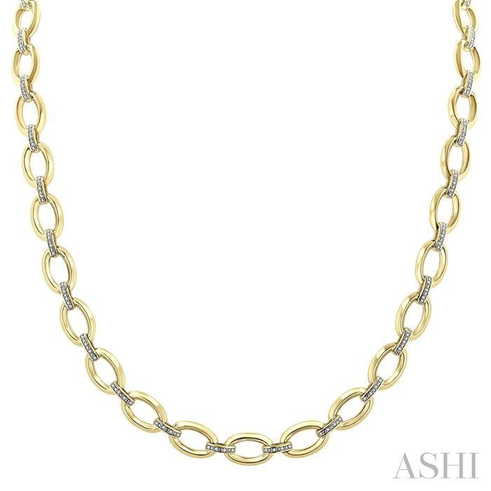 ASHI Gold Vermeil Bold Oval Shape Link Diamond Necklace 85455PPSSSLNK-GV