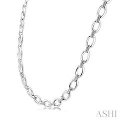 ASHI Silver Bold Oval Shape Link Diamond Necklace 85455PPSSSLNK