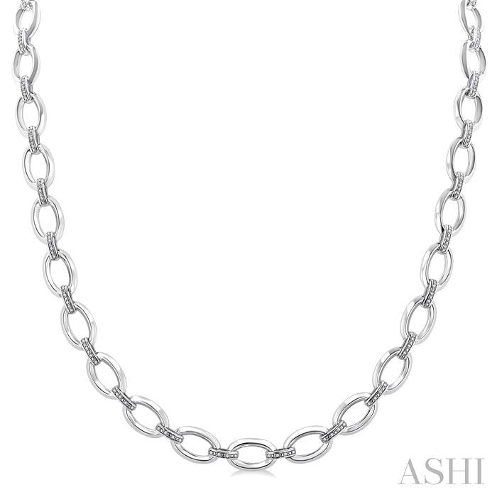 ASHI Silver Bold Oval Shape Link Diamond Necklace 85455PPSSSLNK