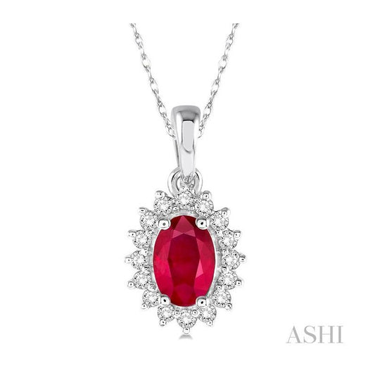 ASHI Oval Shape Gemstone & Halo Diamond Pendant 58568PPTXPDRBWG