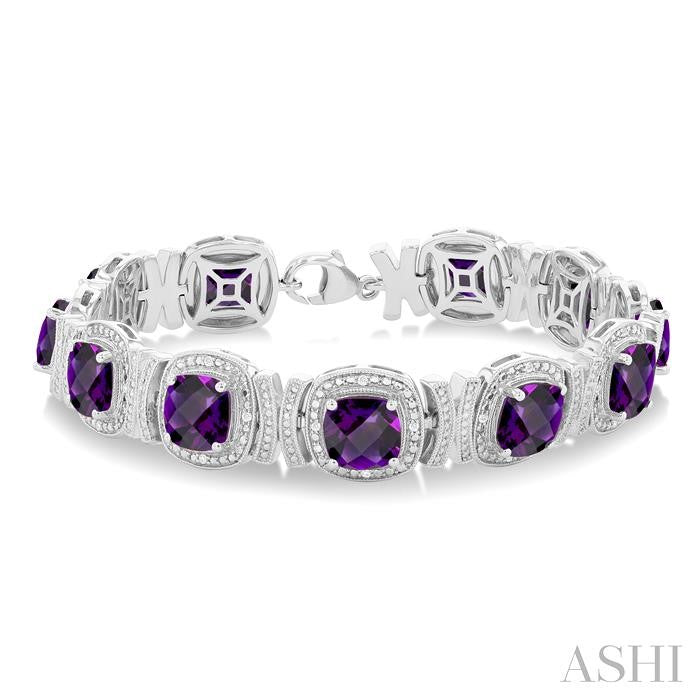 ASHI Silver Cushion Shape Gemstone & Diamond Bracelet 85528PPSSAMSLTB