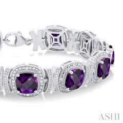 ASHI Silver Cushion Shape Gemstone & Diamond Bracelet 85528PPSSAMSLTB