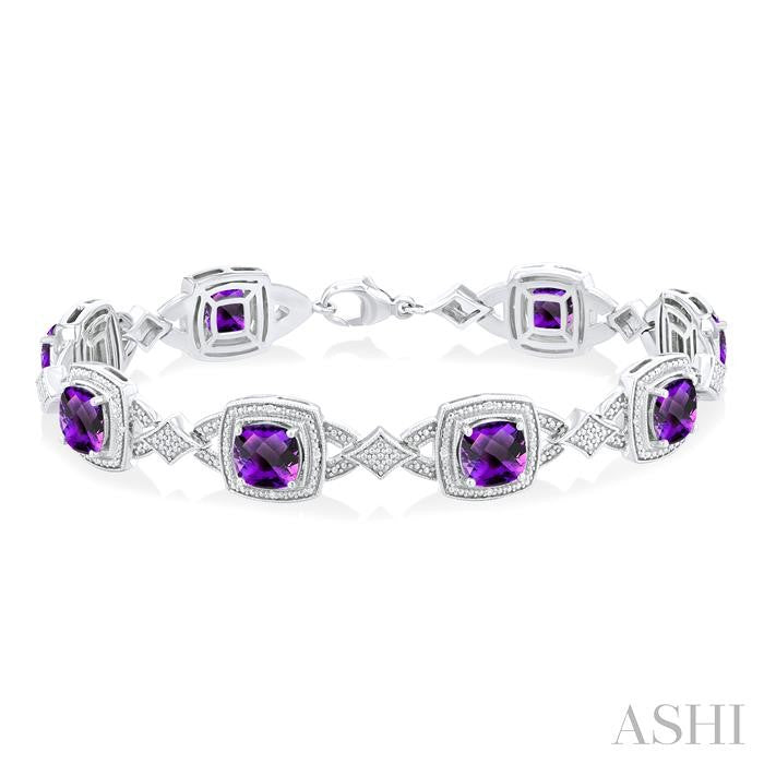 ASHI Silver Cushion Shape Gemstone & Diamond Bracelet 85588PPSSAMSLTB