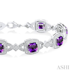 ASHI Silver Cushion Shape Gemstone & Diamond Bracelet 85588PPSSAMSLTB