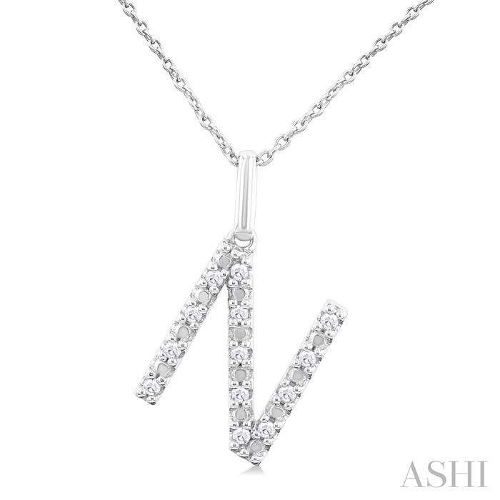 ASHI Silver Block 'N' Initial Diamond Pendant 85678PPSSSLPD-N