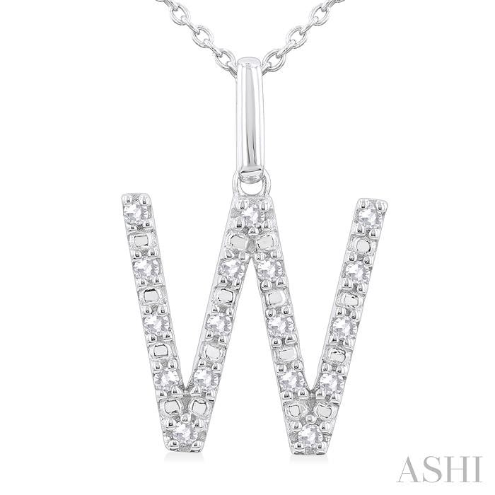 ASHI Silver Block 'W' Initial Diamond Pendant 85678PPSSSLPD-W