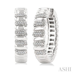 ASHI Silver Bold Ribbed Diamond Hoop Fashion Earrings 85738PPSSSLER