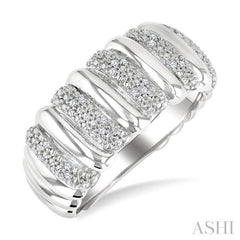 ASHI Silver Bold Ribbed Diamond Wide Band 85738PPSSSLRG