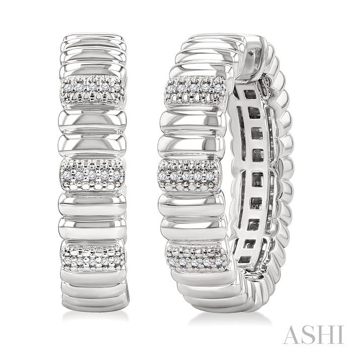 ASHI Silver Bold Ribbed Diamond Hoop Earrings 85768PPSSSLER