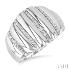 ASHI Silver Bold Ribbed Diamond Fashion Wide Band 85798PPSSSLRG
