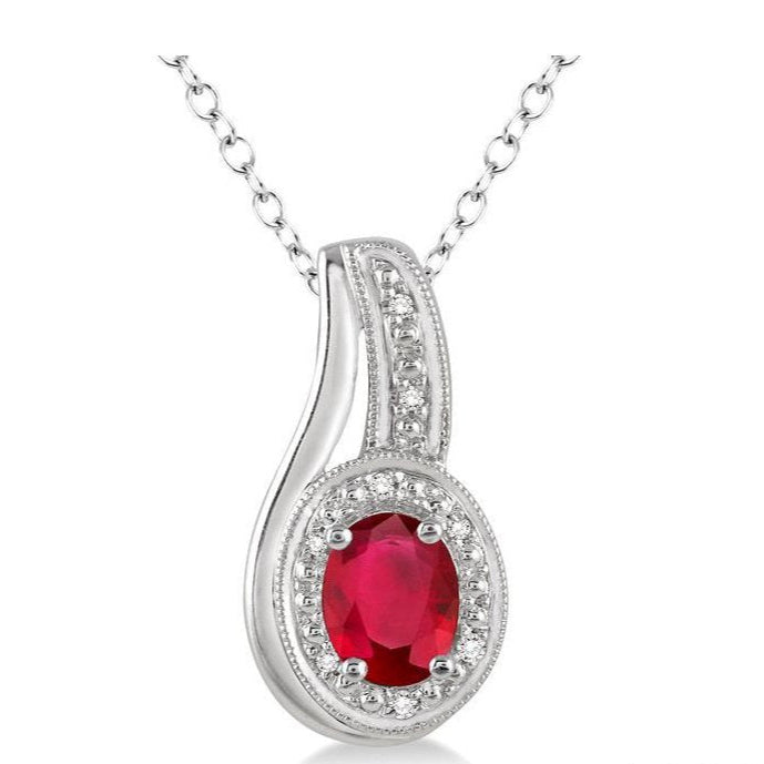 Parkplace Jewelers Silver Oval Shape Gemstone & Diamond Pendant 88679PPSSRBSLPD