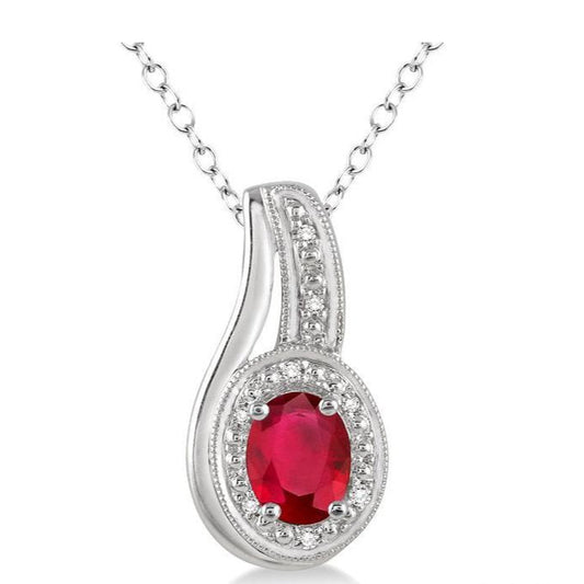Parkplace Jewelers Silver Oval Shape Gemstone & Diamond Pendant 88679PPSSRBSLPD
