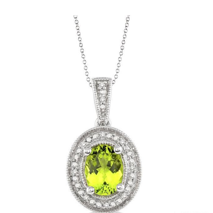 Parkplace Jewelers Silver Oval Shape Gemstone & Halo Diamond Pendant 88128PPSSPESLPD