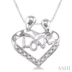 ASHI Silver Heart Shape Mom & Child Diamond Fashion Pendant 86339PPSSSLPD