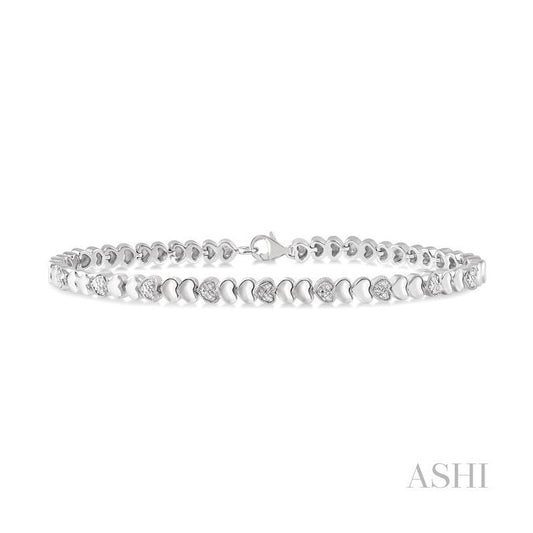 ASHI Silver Puffed Heart Shape Diamond Bracelet 84108PPSSSLTB