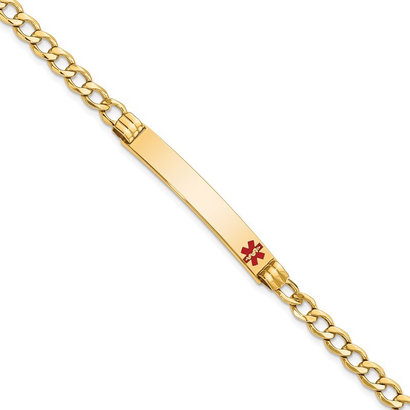 Quality Gold 14K Semi-Solid Medical Polished Red Enamel Cuban ID Bracelet XM572FR