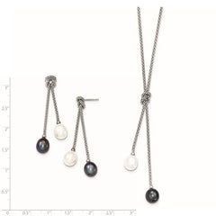 Quality Gold Sterling Silver Rhodium-plated FWC Pearl Knot 18 in. Neck/Earring Set QH4852SET