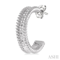 ASHI Silver Rope Diamond Half Hoop Earrings 87479PPSSSLER