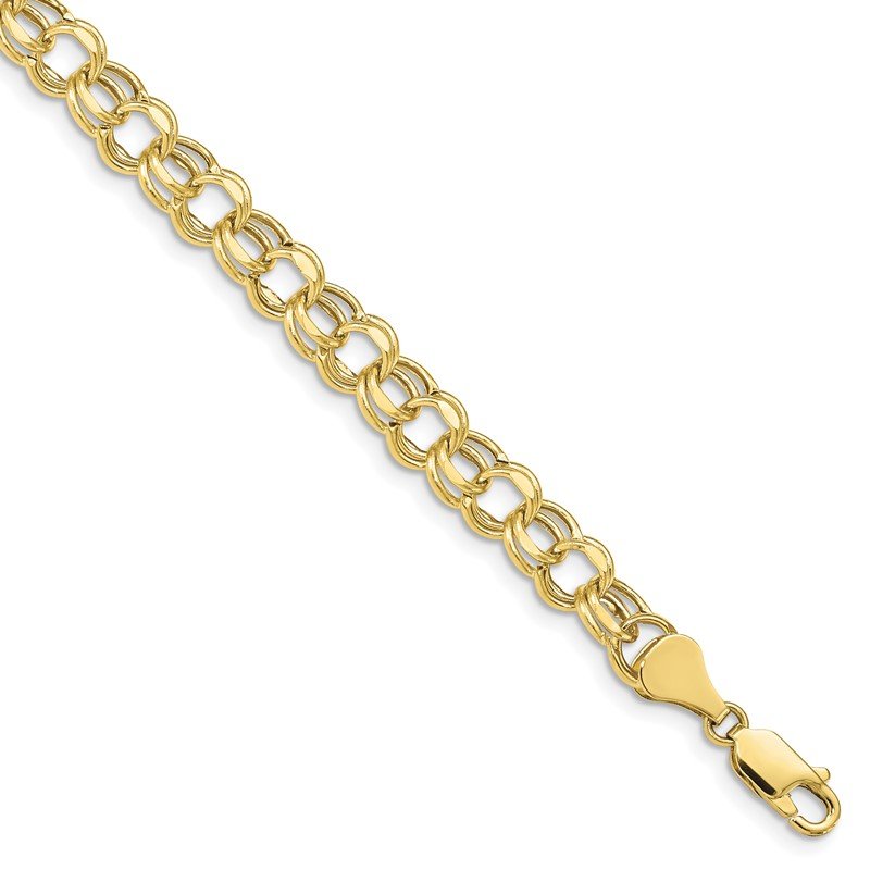 Quality Gold 10k 7in 6.5mm Hollow Diamond-cut Double Link Charm Bracelet 10DOH23