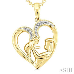 ASHI Gold Vermeil Heart Shape Mom & Child Diamond Fashion Pendant 87809PPSSSLPD-GV