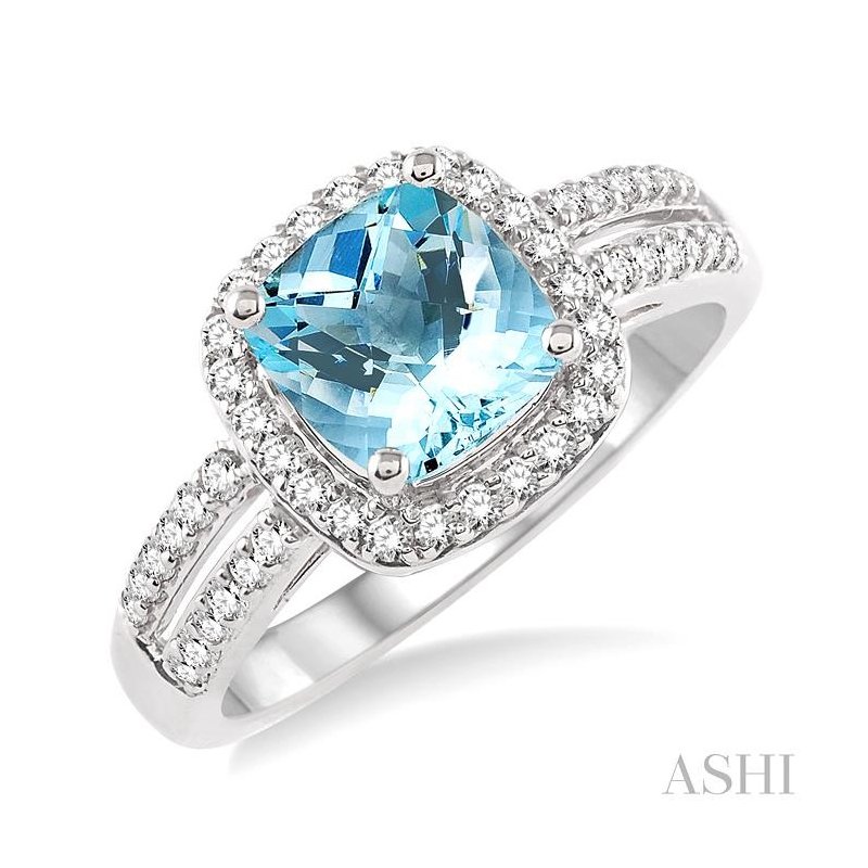 ASHI Cushion Shape Gemstone & Halo Diamond Ring 52315PPFNAQWG