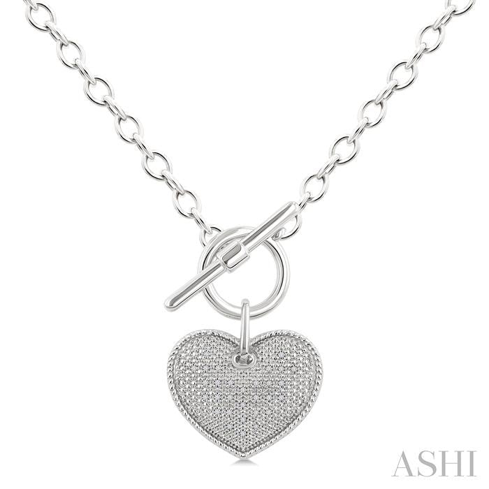 ASHI Silver Heart Toggle Diamond Fashion Necklace 880A8PPSSSLNK