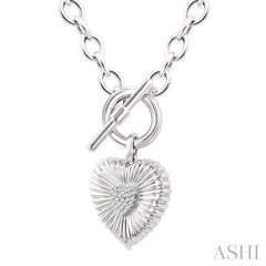 ASHI Silver Heart Fluted Toggle Diamond Fashion Necklace 881A9PPSSSLNK