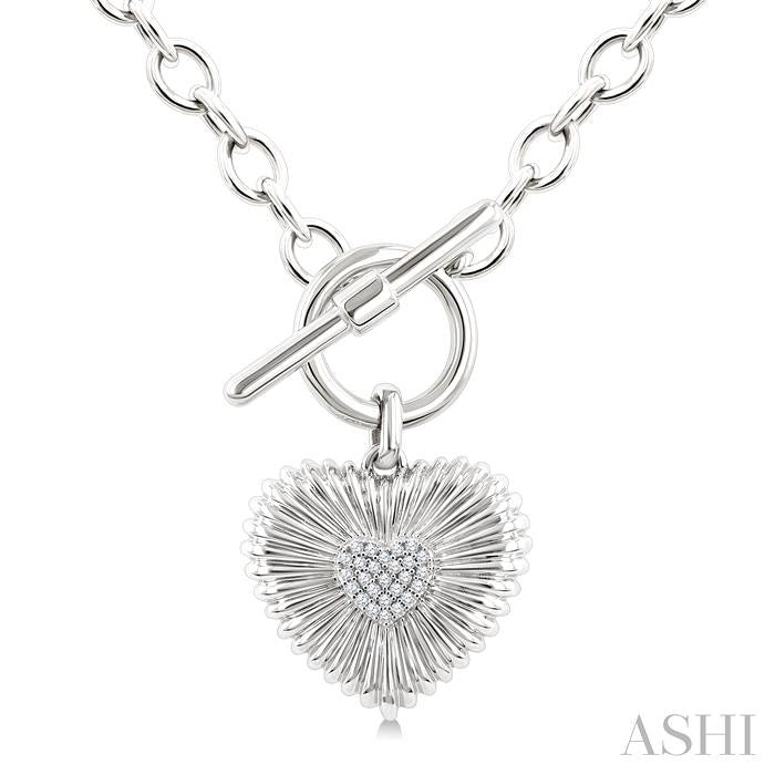 ASHI Silver Heart Fluted Toggle Diamond Fashion Necklace 881A9PPSSSLNK
