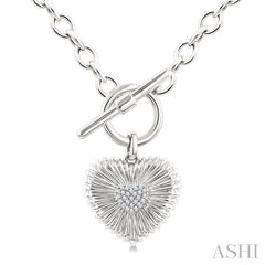 ASHI Silver Heart Fluted Toggle Diamond Fashion Necklace 881A9PPSSSLNK