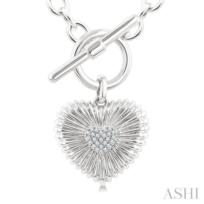 ASHI Silver Heart Fluted Toggle Diamond Fashion Necklace 881A9PPSSSLNK