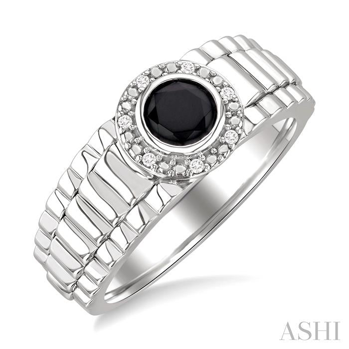 ASHI Silver Round Shape Men's Onyx Diamond Ring 881B9PPSSOXSLRG