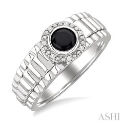 ASHI Silver Round Shape Men's Onyx Diamond Ring 881B9PPSSOXSLRG