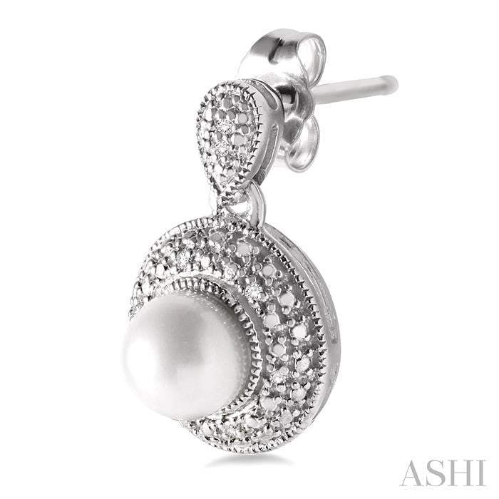 ASHI Silver Pearl & Halo Diamond Earrings 88289PPSSSLER