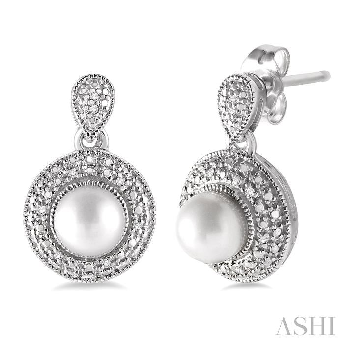 ASHI Silver Pearl & Halo Diamond Earrings 88289PPSSSLER