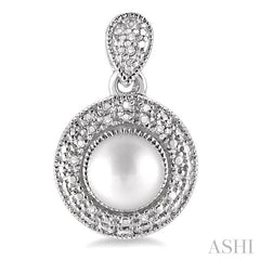 ASHI Silver Pearl & Halo Diamond Earrings 88289PPSSSLER