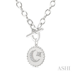 ASHI Silver Crescent Moon & Star Toggle Diamond Fashion Necklace 882A8PPSSSLNK