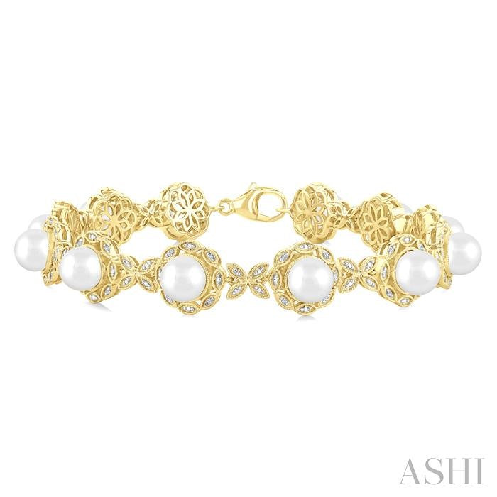 ASHI Gold Vermeil Pearl & Diamond Bracelet 88318PPSSWPSLTB-GV